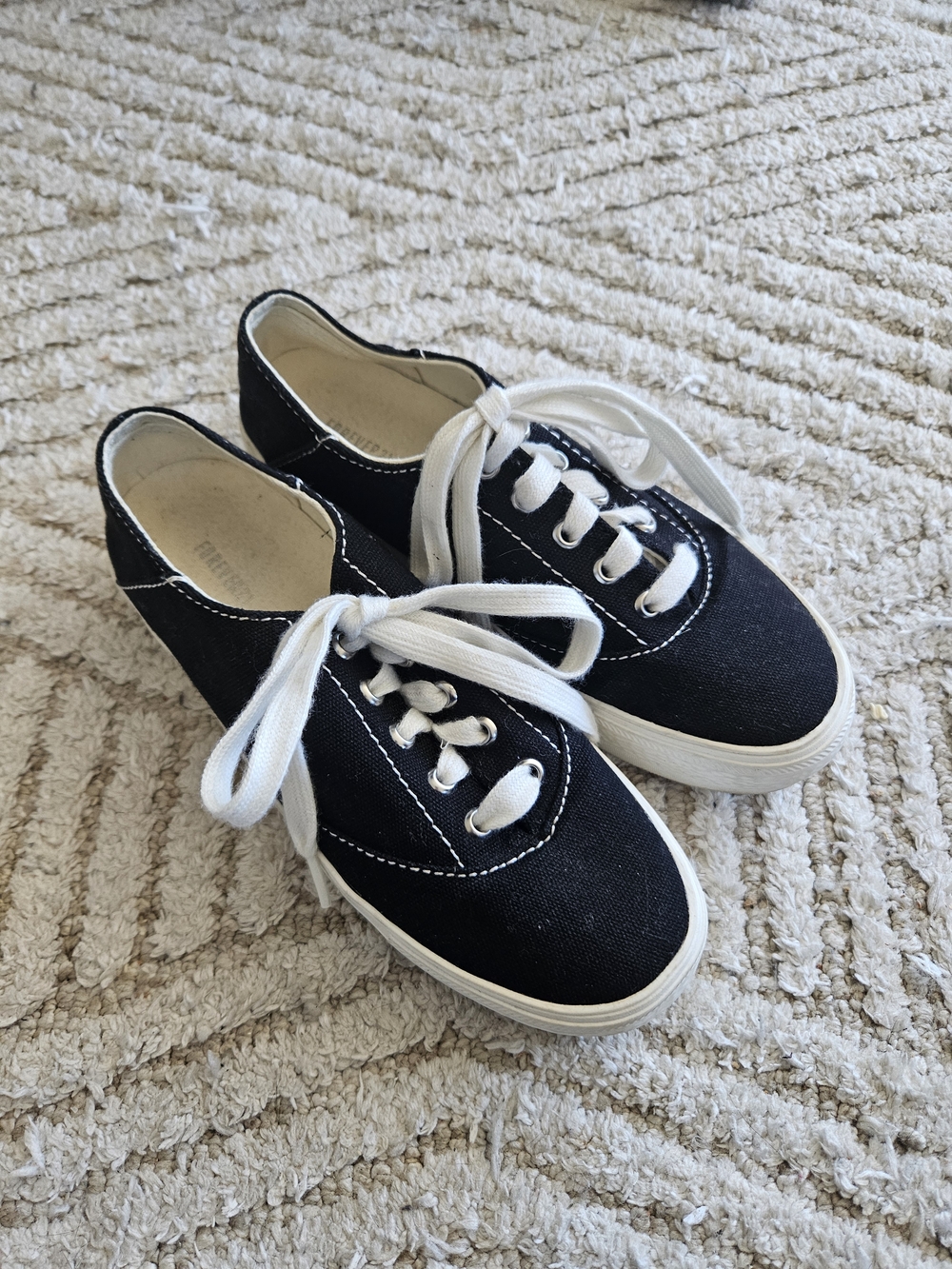 Black Canvas Lace-Up Platform Sneakers with White Trim Size 6